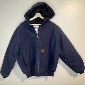 Carhartt Hooded Navy Blue Work Jacket 2XL